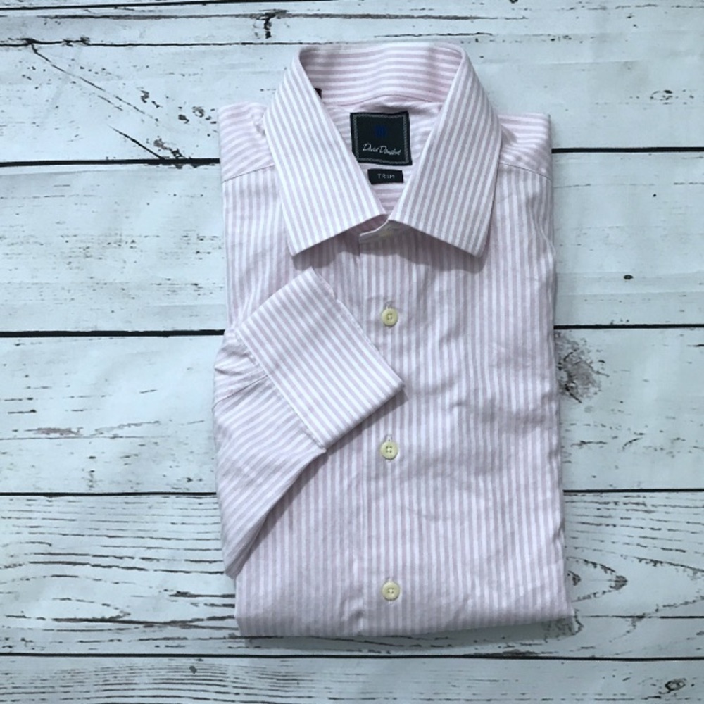 DAVID DONAHUE - Pink Trim Fit Stripe Dress Shirt